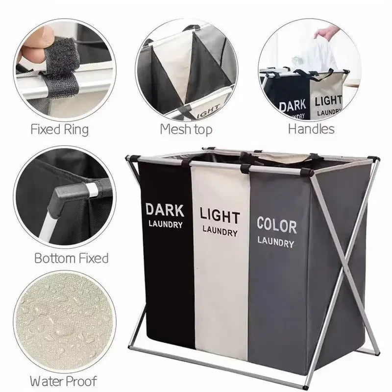 3-Grid Oxford Cloth Laundry Basket
